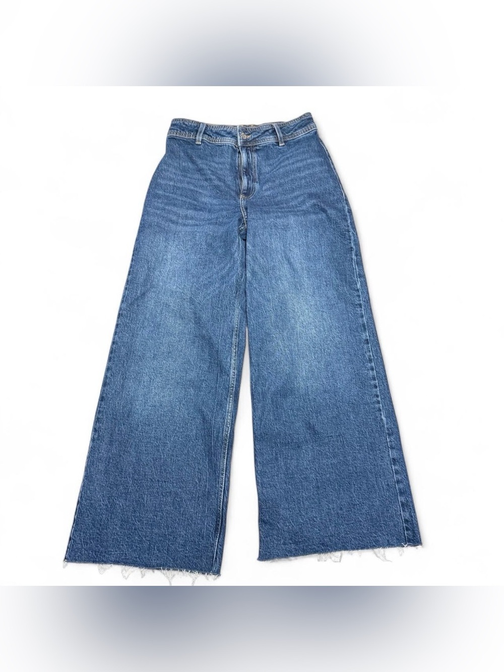 Mango MNG Catherine Wide Leg Denim Jeans Medium Wash Raw Hem Size 6 USA EUR 38